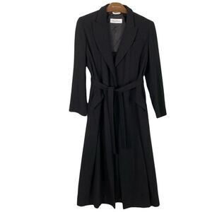 NWOT Vintage MAXMARA Coat Jacket 8 Black Wool Tie Long Sleeve Button Slit Pocket